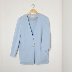 Lucia Vintage Light Blue Long Sleeve Knit Casual Blazer Gold Tone Buttons Sz 44